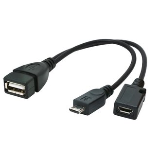MaxTrack USB Micro B (m) naar USB-A (v) OTG adapter met USB Micro B (v) voeding - USB2.0 - tot 1A / zwart - 0,15 meter