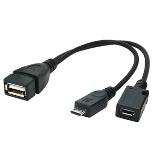 Transmedia USB Micro B (m) naar USB-A (v) OTG adapter met USB Micro B (v) voeding - USB2.0 - tot 1A / zwart - 0,15 meter