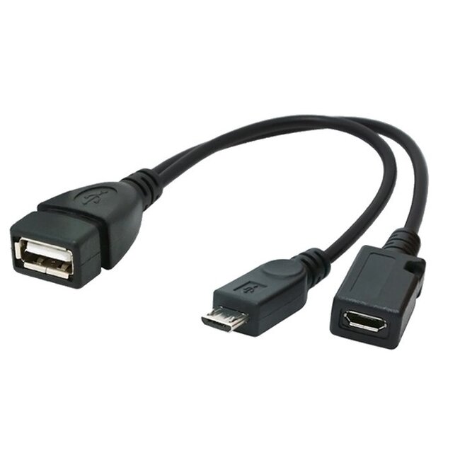 USB Micro B (m) naar USB-A (v) OTG adapter met USB Micro B (v) voeding - USB2.0 - tot 1A / zwart - 0,15 meter