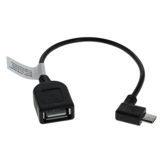 OTB USB Micro B (m) haaks naar USB-A (v) OTG adapter - USB2.0 - tot 1A / zwart - 0,10 meter