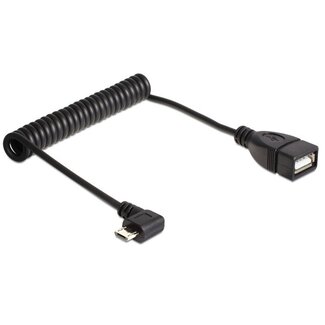 DeLOCK USB Micro B (m) haaks naar USB-A (v) OTG adapter met spiraalkabel - USB2.0 - tot 1A / zwart - 0,50 meter