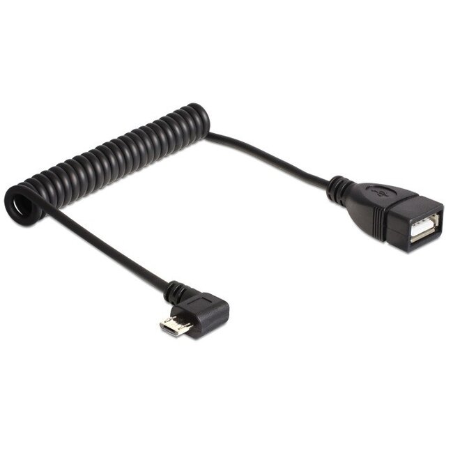 USB Micro B (m) haaks naar USB-A (v) OTG adapter met spiraalkabel - USB2.0 - tot 1A / zwart - 0,50 meter
