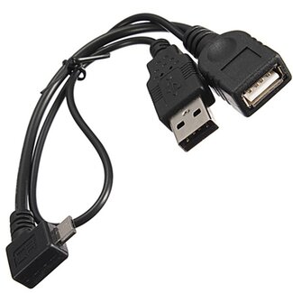 Coretek USB Micro B (m) haaks naar USB-A (v) OTG adapter met USB-A (m) voeding - USB2.0 - tot 1A / zwart - 0,15 meter