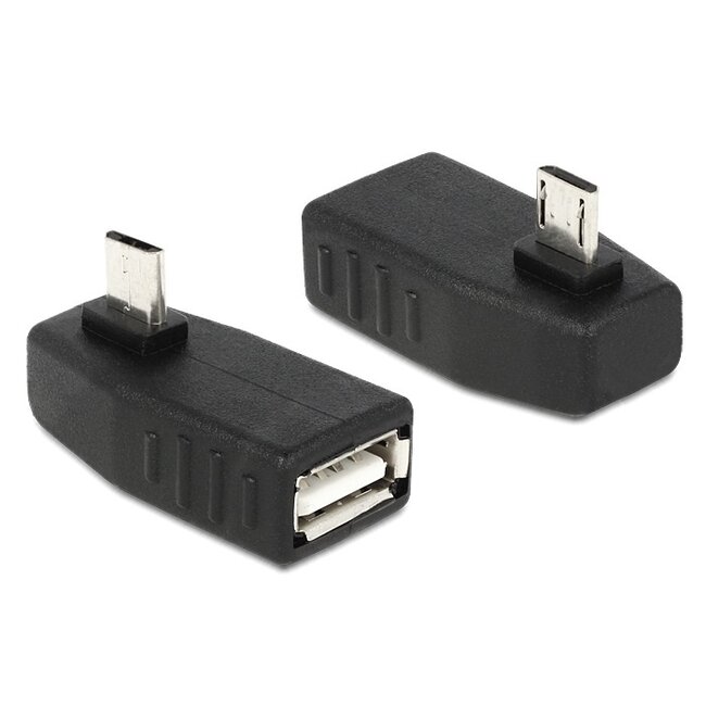 USB Micro B (m) haaks naar USB-A (v) OTG adapter - USB2.0 - tot 1A / zwart
