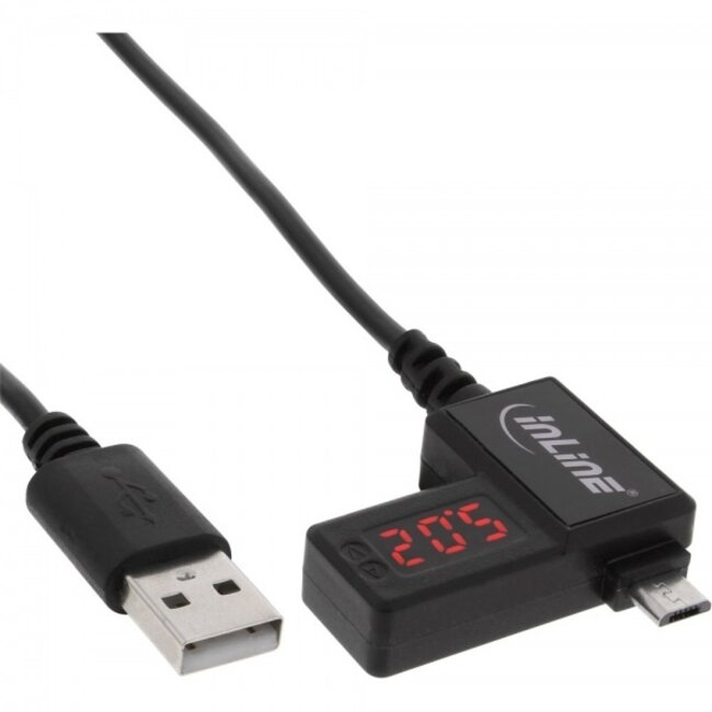 InLine USB2.0 Micro USB kabel met LED indicator voor Volt en Ampere (versie 1) - 1 meter