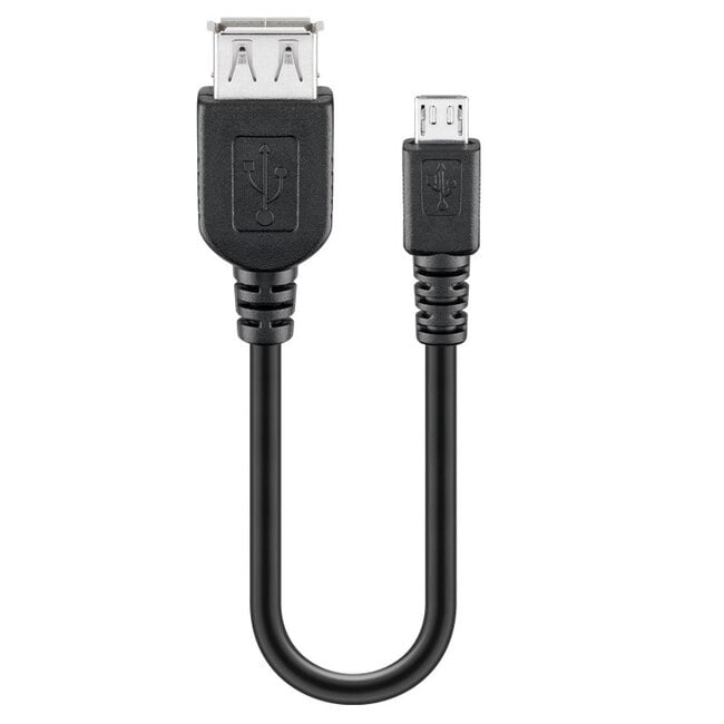 USB Micro B (m) - USB-A (v) adapter - USB2.0 / zwart - 0,20 meter