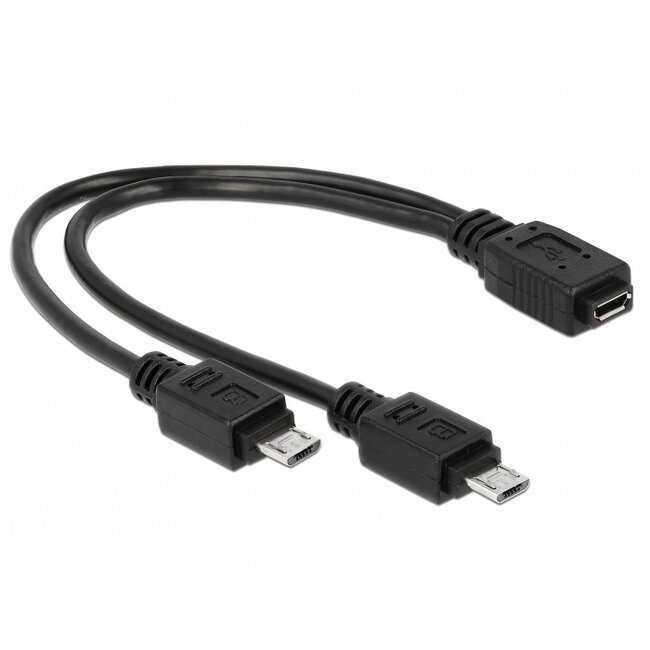 USB Micro B (v) naar 2x USB Micro B (m) splitter - USB2.0 - tot 1A / zwart - 0,20 meter