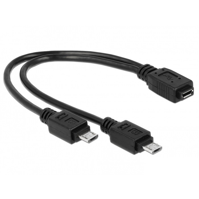 DeLOCK 20.5cm, USB micro-B - 2 x USB micro-B. Lengte snoer: 0,205 m, Aansluiting 1: Micro-USB B, Aansluiting 2: 2 x Micro-USB B, USB-versie: USB 2.0, Geslacht connector: Mannelijk/