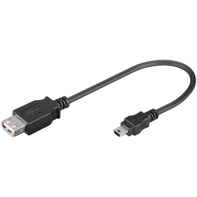 USB Mini B (m) - USB-A (v) adapter - USB2.0 - tot 1A / zwart - 0,20 meter