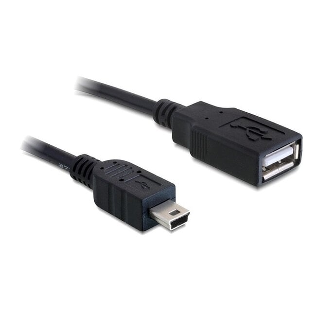 USB Mini B (m) - USB-A (v) adapter - USB2.0 - tot 1A / zwart - 0,50 meter