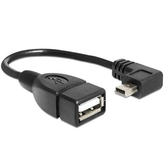 DeLOCK USB Mini B (m) haaks naar USB-A (v) OTG adapter - USB2.0 - tot 2A / zwart - 0,15 meter