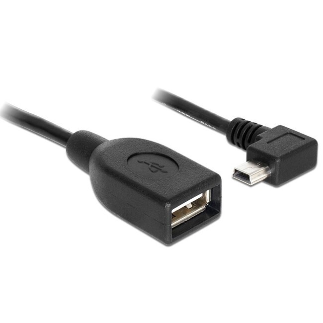 USB Mini B (m) haaks naar USB-A (v) OTG adapter - USB2.0 - tot 1A / zwart - 0,50 meter