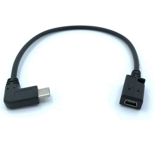 USB-C (m) haaks naar USB Mini B (v) adapter - USB2.0 - tot 1A / zwart - 0,25 meter