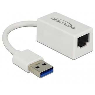 DeLOCK USB-A naar RJ45 Gigabit Ethernet LAN adapter / compact - USB3.0 - CAT6 / wit - 0,10 meter