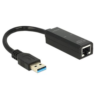 DeLOCK Premium USB-A naar RJ45 Gigabit Ethernet LAN adapter - USB3.0 - CAT6 / zwart - 0,10 meter