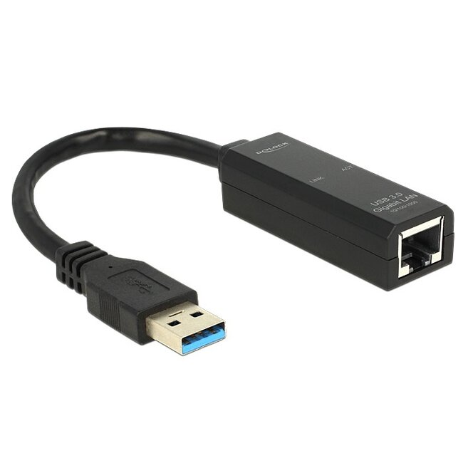 Premium USB-A naar RJ45 Gigabit Ethernet LAN adapter - USB3.0 - CAT6 / zwart - 0,10 meter