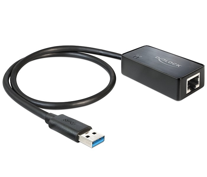 DeLOCK Premium USB-A naar RJ45 Gigabit Ethernet LAN adapter - USB3.0 - CAT6 / zwart - 0,25 meter