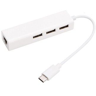 Coretek USB-C naar RJ45 Fast Ethernet LAN adapter met 3-poorts USB hub - USB2.0 - CAT5 / wit - 0,15 meter