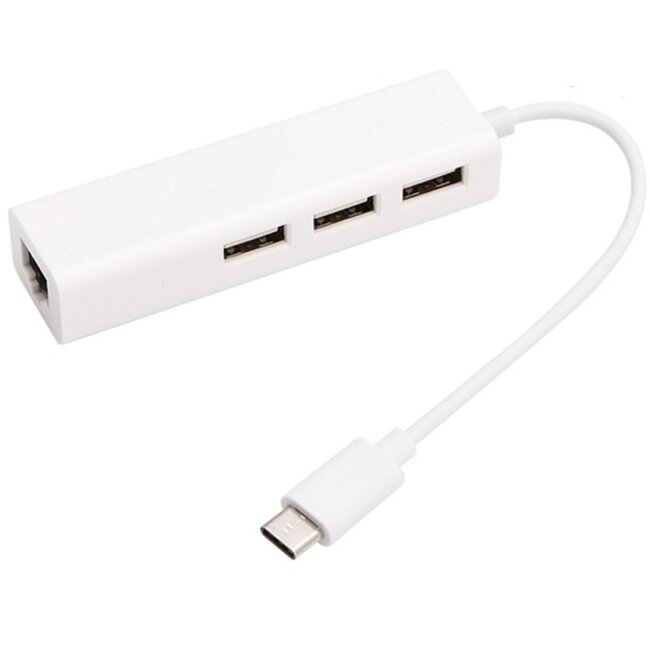 USB-C naar RJ45 Fast Ethernet LAN adapter met 3-poorts USB hub - USB2.0 - CAT5 / wit - 0,15 meter