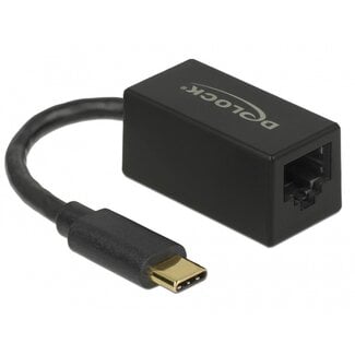DeLOCK USB-C naar RJ45 Gigabit Ethernet LAN adapter / compact - USB3.0 - CAT6 / zwart - 0,10 meter