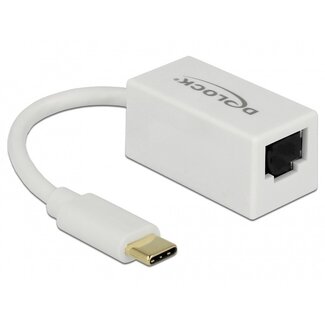 DeLOCK USB-C naar RJ45 Gigabit Ethernet LAN adapter / compact - USB3.0 - CAT6 / wit - 0,10 meter