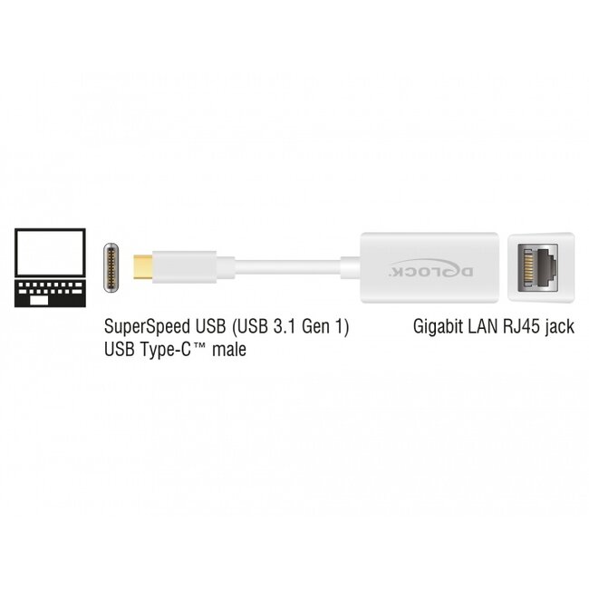 USB-C naar RJ45 Gigabit Ethernet LAN adapter / compact - USB3.0 - CAT6 / wit - 0,10 meter