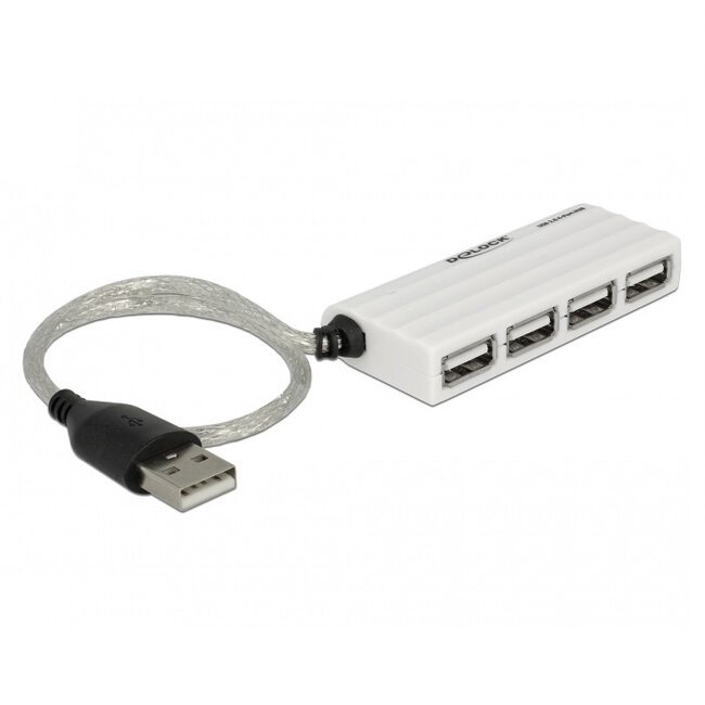 DeLOCK USB hub met 4 poorten - USB2.0 - busgevoed / wit/zilver - 0,20 meter