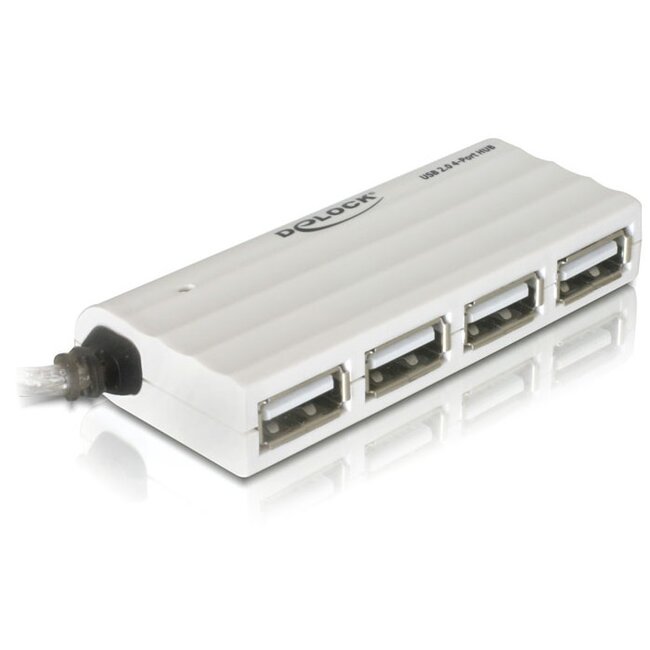 DeLOCK USB hub met 4 poorten - USB2.0 - busgevoed / wit/zilver - 0,20 meter