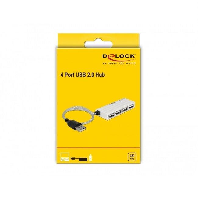 DeLOCK USB hub met 4 poorten - USB2.0 - busgevoed / wit/zilver - 0,20 meter