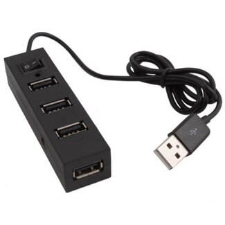 Coretek USB hub met 4 poorten en aan/uit schakelaar - USB2.0 - busgevoed / zwart - 0,25 meter