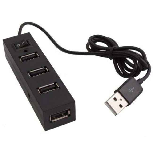 USB hub met 4 poorten en aan/uit schakelaar - USB2.0 - busgevoed / zwart - 0,25 meter