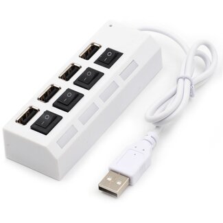 Coretek USB hub met 4 poorten en aan/uit schakelaars - USB2.0 - busgevoed / wit - 0,40 meter