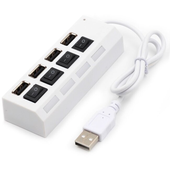 USB hub met 4 poorten en aan/uit schakelaars - USB2.0 - busgevoed / wit - 0,40 meter
