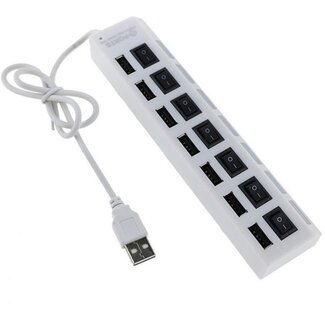 Coretek USB hub met 7 poorten en aan/uit schakelaars - USB2.0 - busgevoed / wit - 0,40 meter