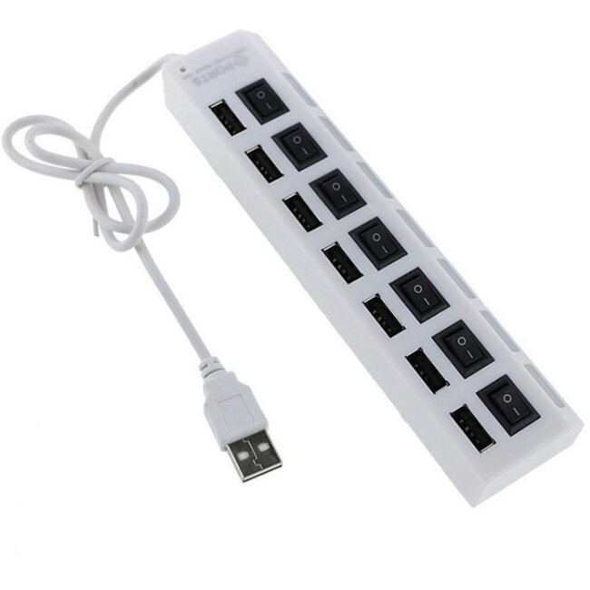 USB hub met 7 poorten en aan/uit schakelaars - USB2.0 - busgevoed / wit - 0,40 meter