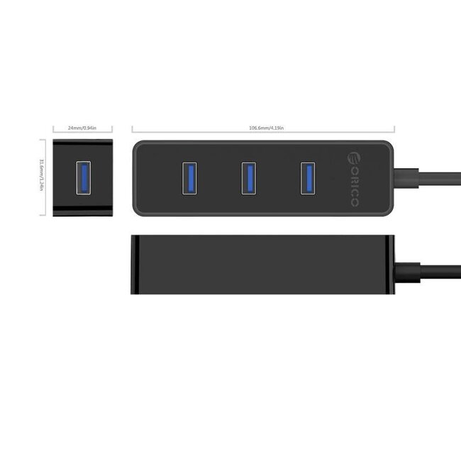 Orico USB hub met 4 poorten - USB3.0 - busgevoed / zwart - 0,30 meter
