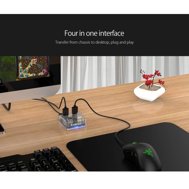 Orico USB hub met 4 poorten - USB3.0 - busgevoed / transparant - 0,30 meter