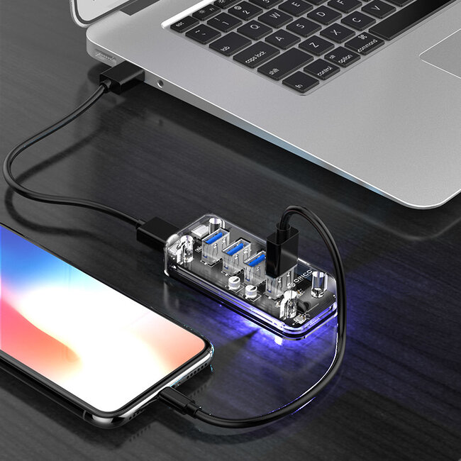 Orico USB hub met 4 poorten - USB3.0 - busgevoed / transparant - 1 meter