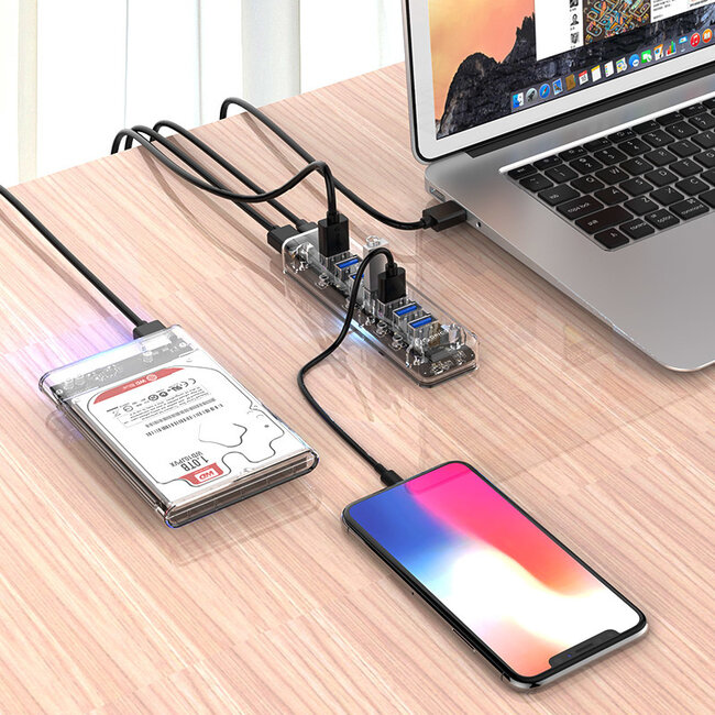 Orico USB hub met 7 poorten - USB3.0 - busgevoed / transparant - 1 meter