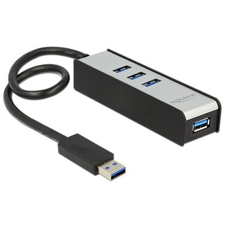 DeLOCK DeLOCK USB hub met 4 poorten - USB3.0 - busgevoed / zwart - 0,30 meter