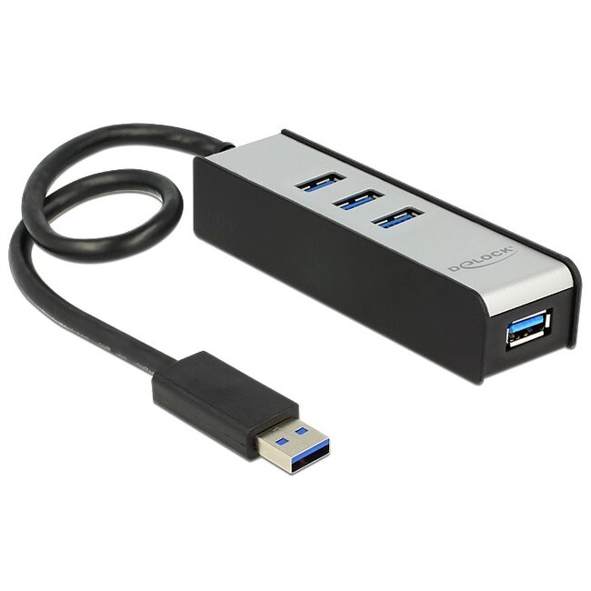 DeLOCK USB hub met 4 poorten - USB3.0 - busgevoed / zwart - 0,30 meter