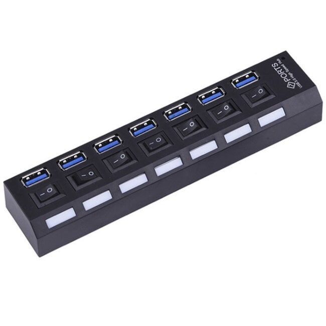 USB hub met 7 poorten en aan/uit schakelaars - USB3.0 - busgevoed / zwart - 0,50 meter