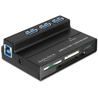 DeLOCK DeLOCK USB hub met 3 poorten en kaartlezer - USB3.0 - externe voeding / zwart