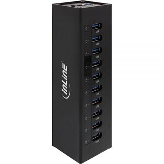 InLine InLine USB hub met 10 poorten - USB3.0 - externe 12V voeding / zwart - 1 meter