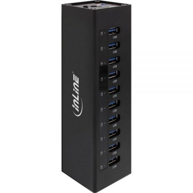 InLine USB hub met 10 poorten - USB3.0 - externe 12V voeding / zwart - 1 meter