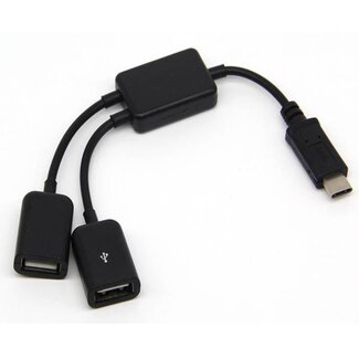 Dolphix USB-C hub met 2 USB-A poorten - busgevoed - USB2.0 / zwart - 0,15 meter