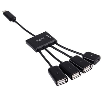 Coretek USB-C hub met 3 USB-A + 1 USB Micro B poorten - busgevoed - USB2.0 / zwart - 0,15 meter