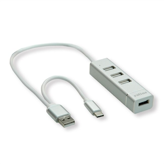 USB-C/USB-A hub met 4 USB-A poorten - busgevoed - USB2.0 / zilver - 0,25 meter