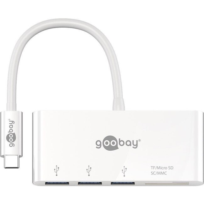 Goobay USB-C hub met 3 poorten en kaartlezer - busgevoed - USB3.0 / wit - 0,15 meter