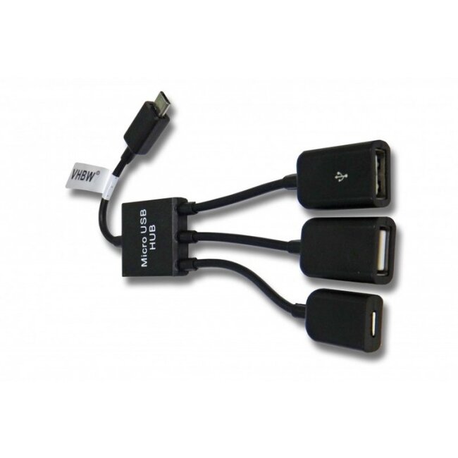 USB Micro B hub met 2 USB-A + 1 USB Micro B poorten - busgevoed - USB2.0 / zwart - 0,15 meter